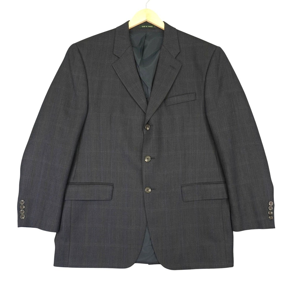 Lauren Ralph Lauren Blazer Men 44R Charcoal Grey Wool Herringbone Plaid 3-Button